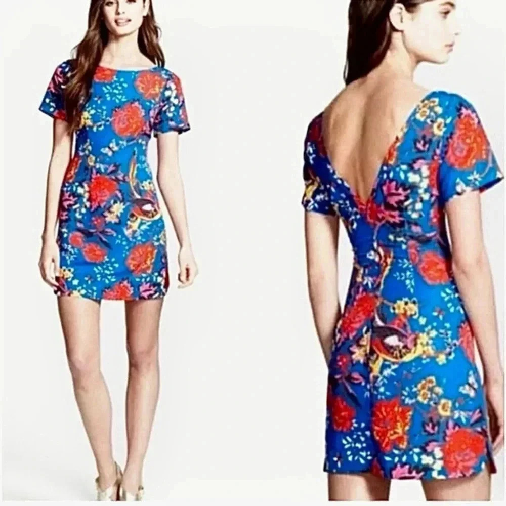 Anthropologie Plenty Tracy Reese Frankie Blue Floral Bird Dress Size 4 Small